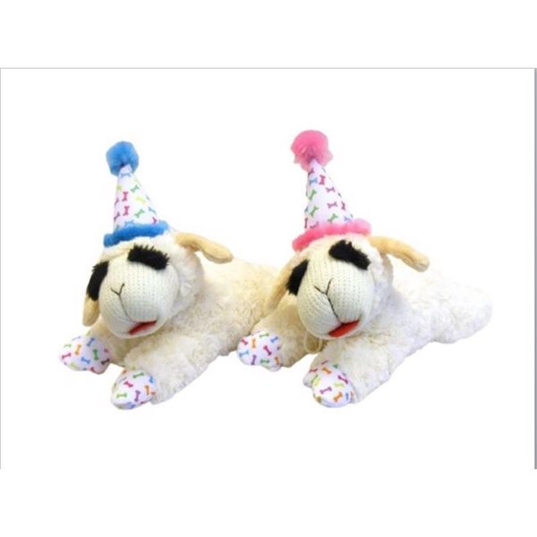 Multipet Lamb Chop W/Birthday Hat Polyester Dog Toy 10.5 in. 1 pk 48706